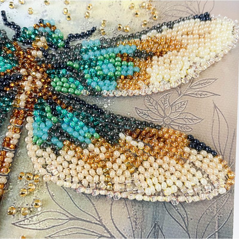 Mini Bead Embroidery Kit on Art Canvas "Emerald wings"