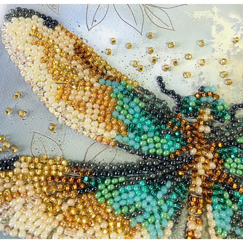 Mini Bead Embroidery Kit on Art Canvas "Emerald wings"