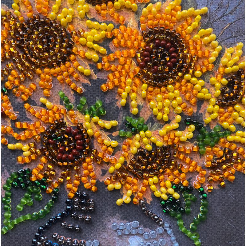 Mini Bead Embroidery Kit on Art Canvas "Homely sunflowers"