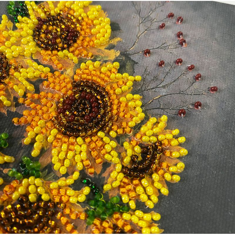 Mini Bead Embroidery Kit on Art Canvas "Homely sunflowers"