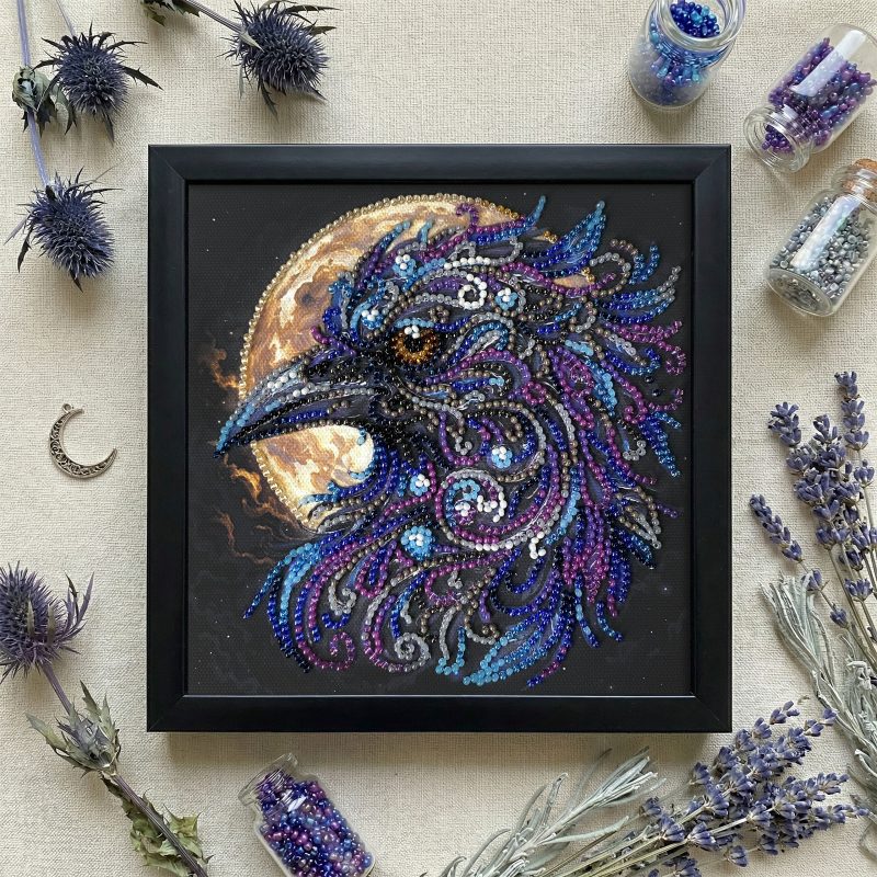 Mini Bead Embroidery Kit on Art Canvas "Amber gaze"