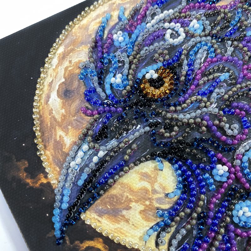 Mini Bead Embroidery Kit on Art Canvas "Amber gaze"