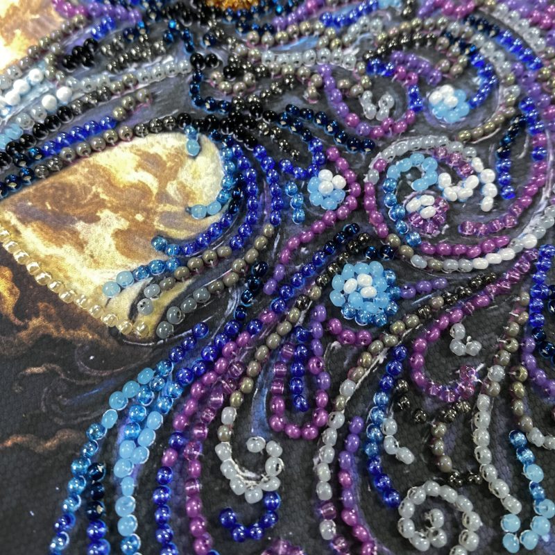 Mini Bead Embroidery Kit on Art Canvas "Amber gaze"