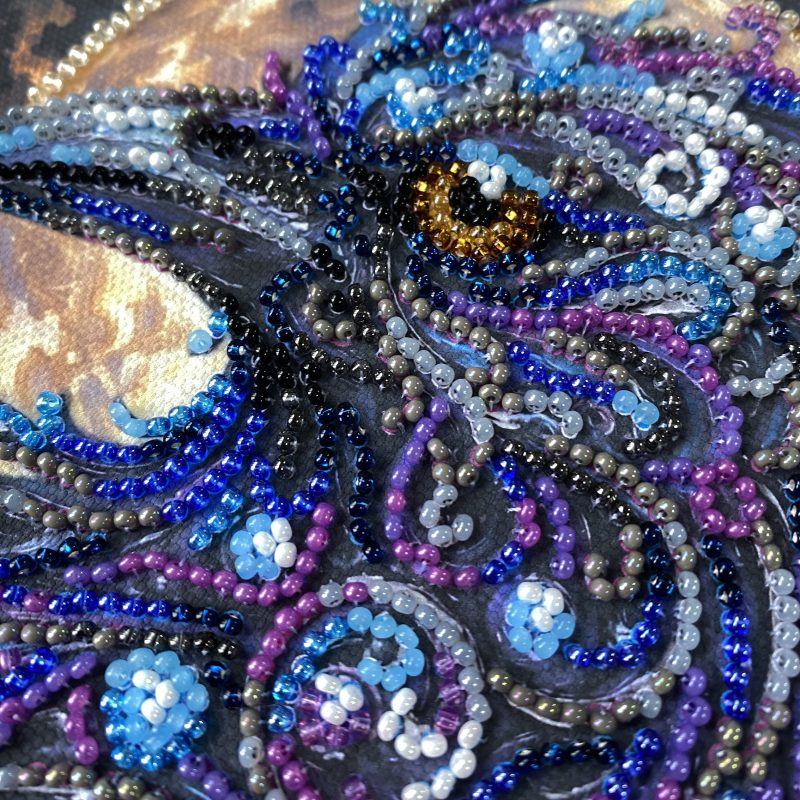 Mini Bead Embroidery Kit on Art Canvas "Amber gaze"