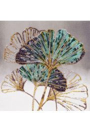 Midi Bead Embroidery Kit on Art Canvas "Emerald leaves"