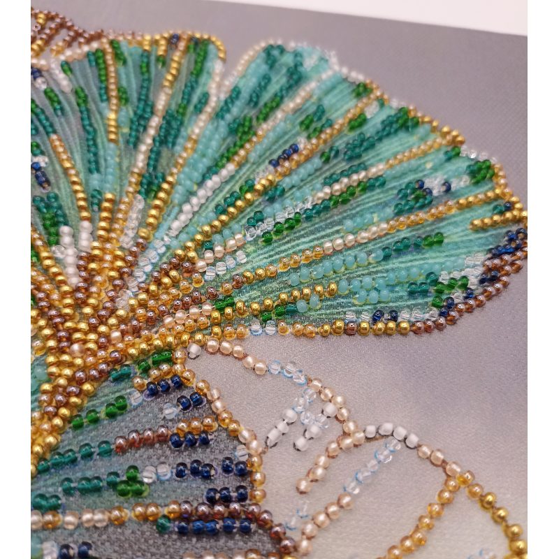 Midi Bead Embroidery Kit on Art Canvas "Emerald leaves"