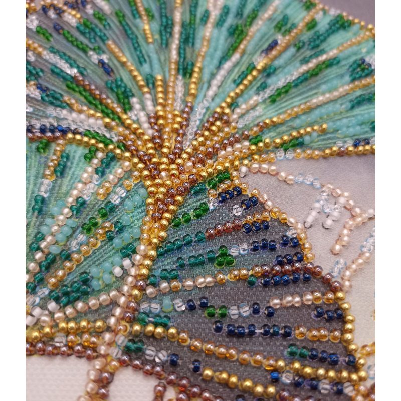 Midi Bead Embroidery Kit on Art Canvas "Emerald leaves"
