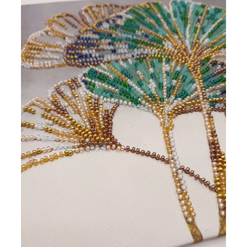 Midi Bead Embroidery Kit on Art Canvas "Emerald leaves"