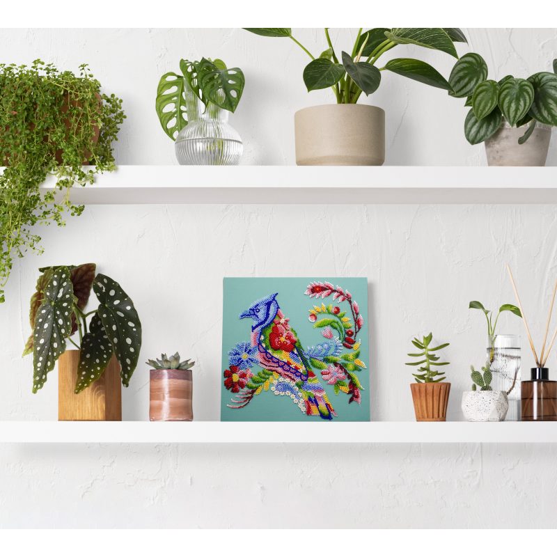 Midi Bead Embroidery Kit on Art Canvas "Spring bird"