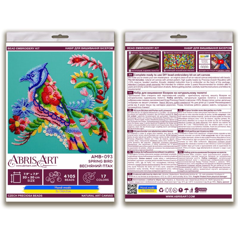 Midi Bead Embroidery Kit on Art Canvas "Spring bird"
