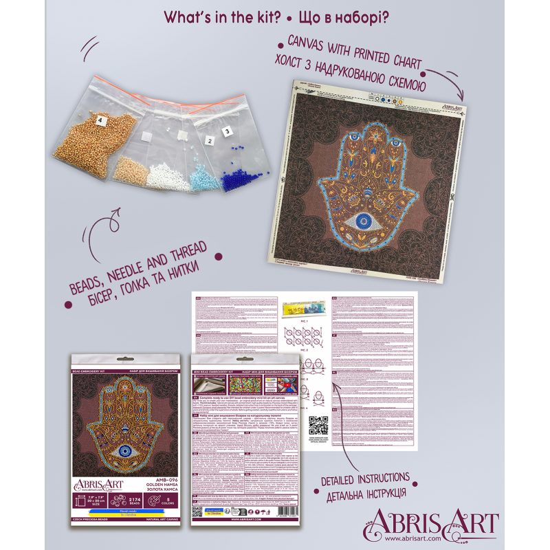 Midi Bead Embroidery Kit on Art Canvas "Golden Hamsa"