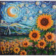 Midi Bead Embroidery Kit on Art Canvas "Sunflowers in night’s embrace"