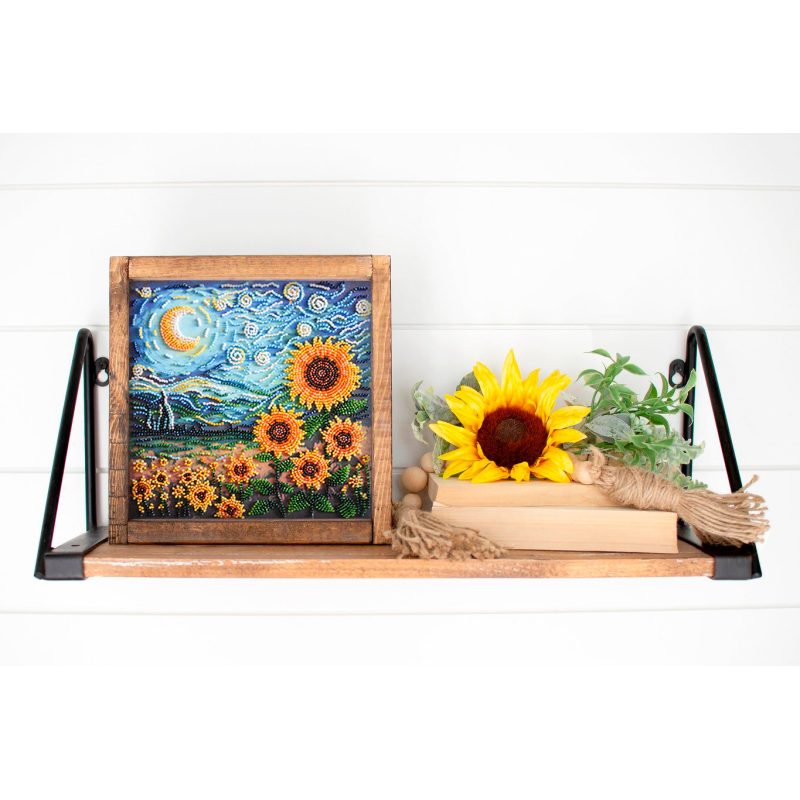 Midi Bead Embroidery Kit on Art Canvas "Sunflowers in night’s embrace"