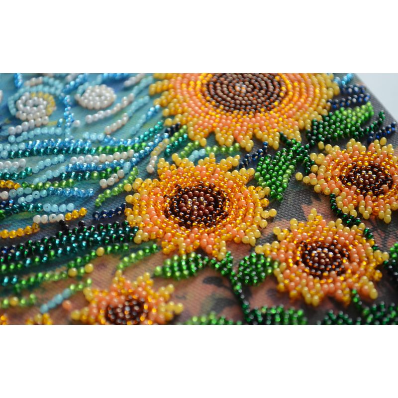 Midi Bead Embroidery Kit on Art Canvas "Sunflowers in night’s embrace"