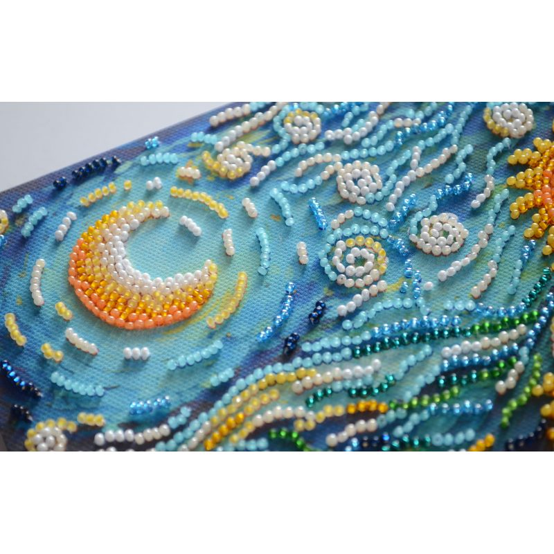 Midi Bead Embroidery Kit on Art Canvas "Sunflowers in night’s embrace"
