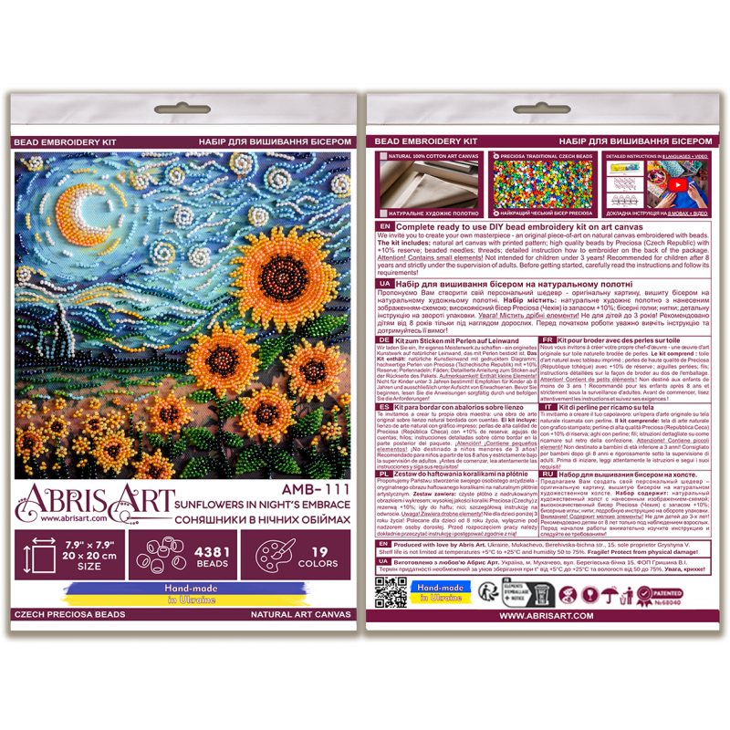Midi Bead Embroidery Kit on Art Canvas "Sunflowers in night’s embrace"