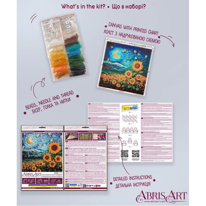 Midi Bead Embroidery Kit on Art Canvas "Sunflowers in night’s embrace"