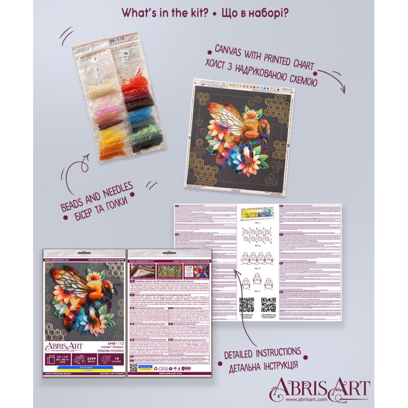 Midi Bead Embroidery Kit on Art Canvas "Honey mosaic"