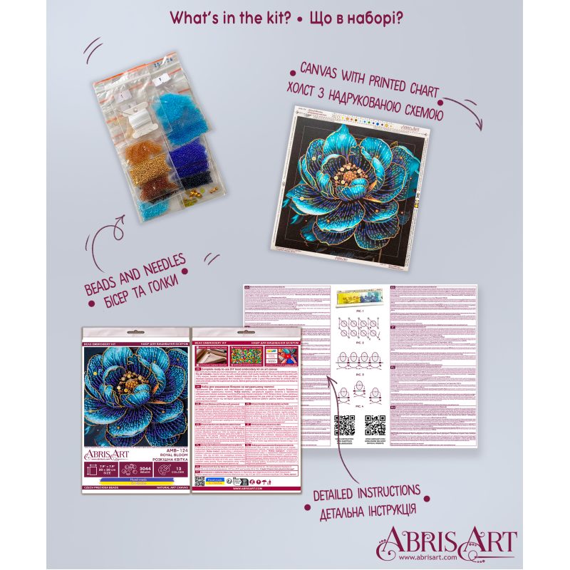 Midi Bead Embroidery Kit on Art Canvas "Royal Bloom"
