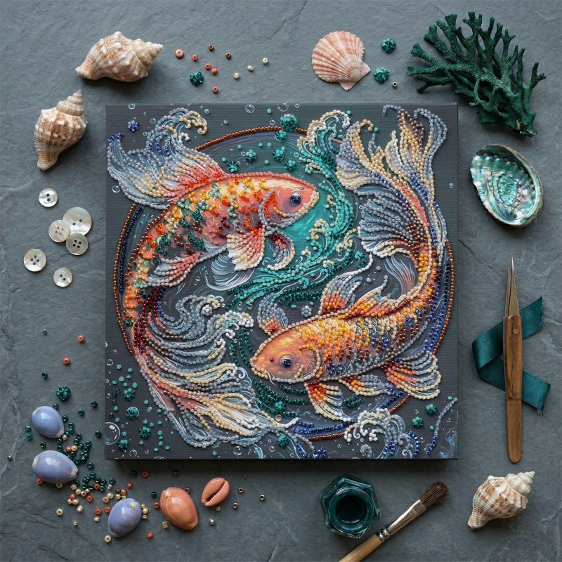 Midi Bead Embroidery Kit on Art Canvas "Dancing among the waves"