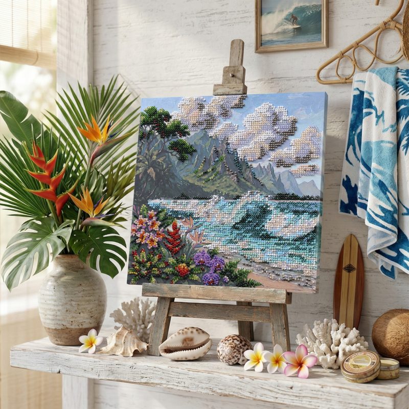Midi Bead Embroidery Kit on Art Canvas "Blue Lagoon"