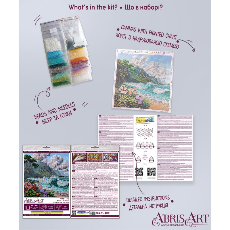 Midi Bead Embroidery Kit on Art Canvas "Blue Lagoon"