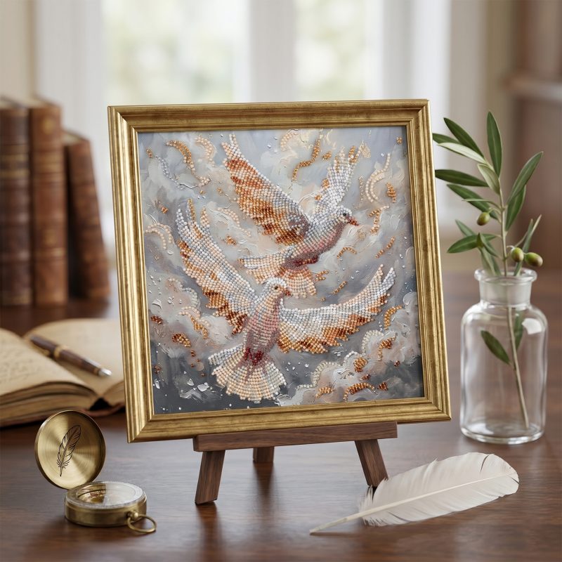 Midi Bead Embroidery Kit on Art Canvas "Dance of Doves"