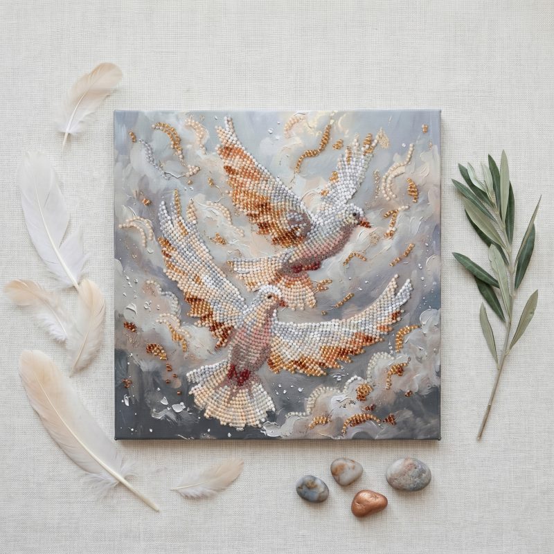 Midi Bead Embroidery Kit on Art Canvas "Dance of Doves"