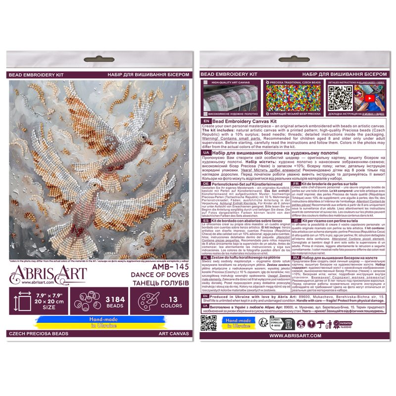 Midi Bead Embroidery Kit on Art Canvas "Dance of Doves"