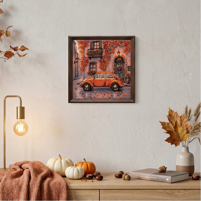 Midi Bead Embroidery Kit on Art Canvas "Autumn Neighborhood"