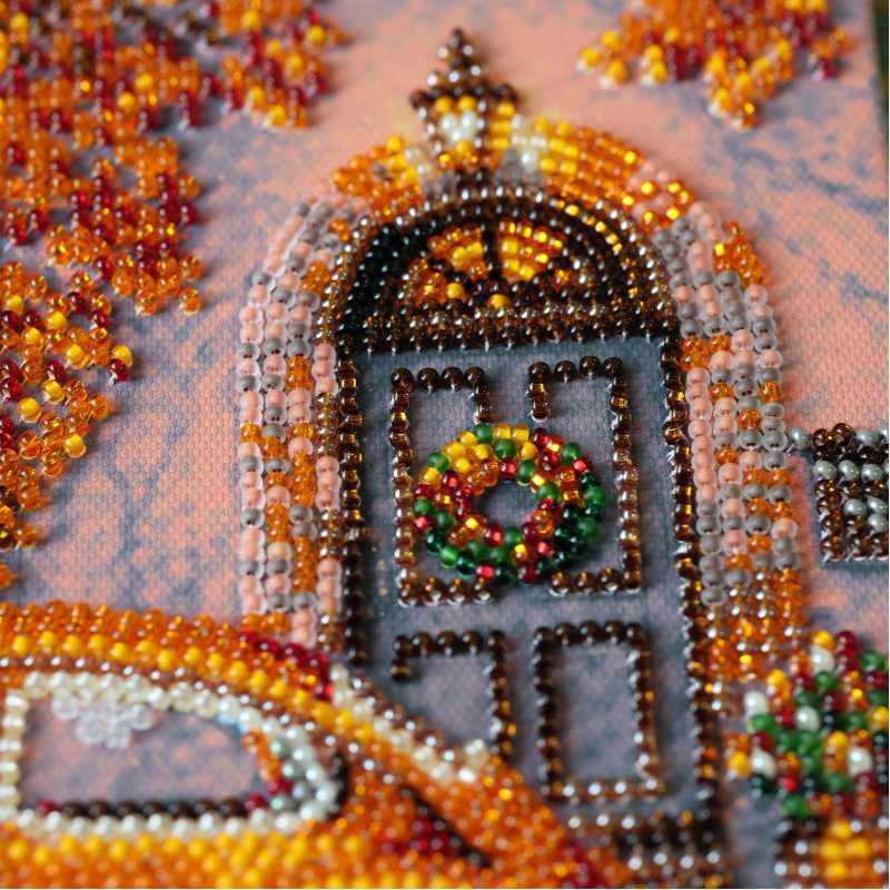 Midi Bead Embroidery Kit on Art Canvas "Autumn Neighborhood"