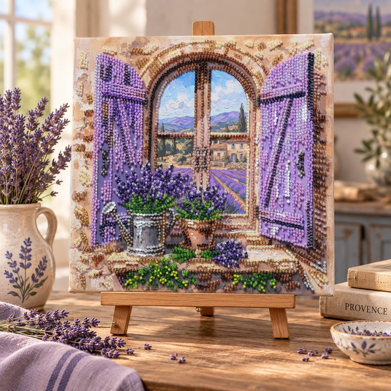 Midi Bead Embroidery Kit on Art Canvas "Melody of Lavender Fields"