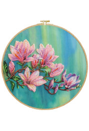 Bead Embroidery Kit on Art Canvas "Magnolias bloom"
