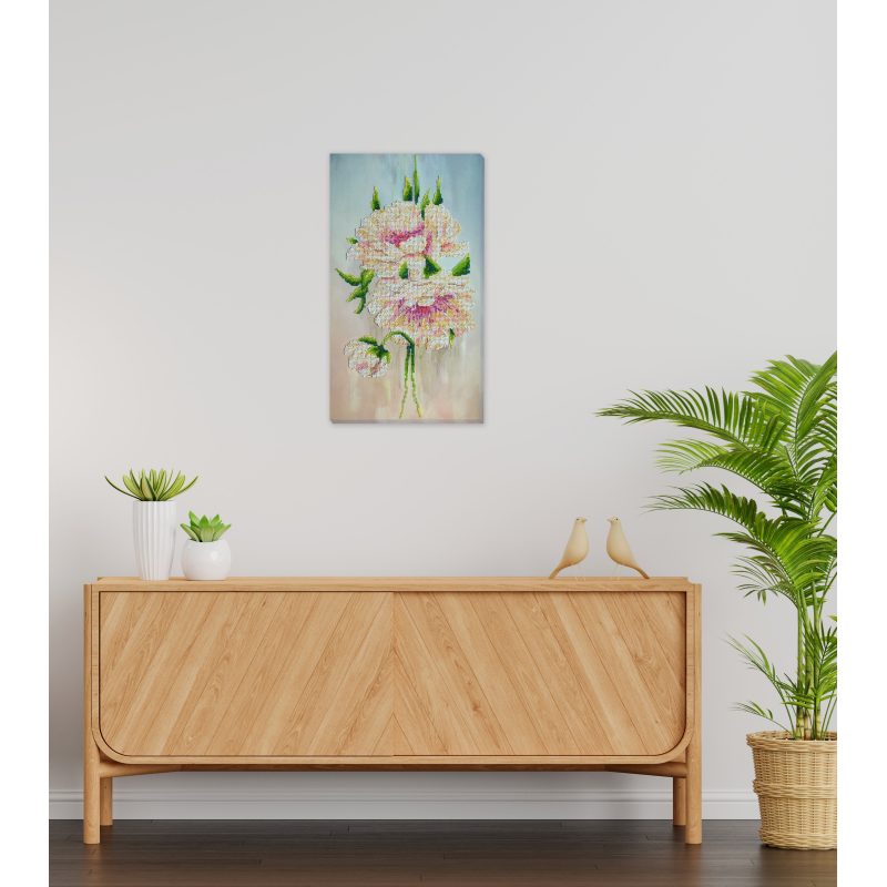 Bead Embroidery Kit on Art Canvas "White peonies"