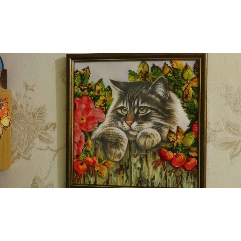 Bead Embroidery Pattern on Art Canvas "Fluffy Robber"