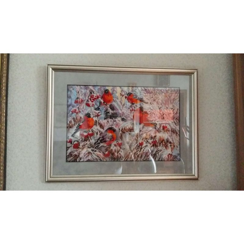 Bead Embroidery Kit on Art Canvas "Bullfinches"