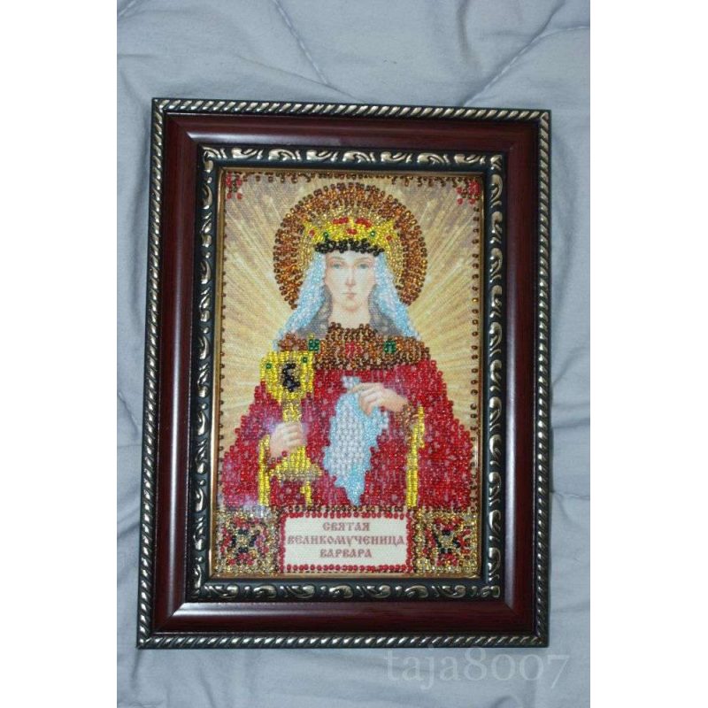 Mini Icon Bead Embroidery Kit on Art Canvas "St. Barbara"