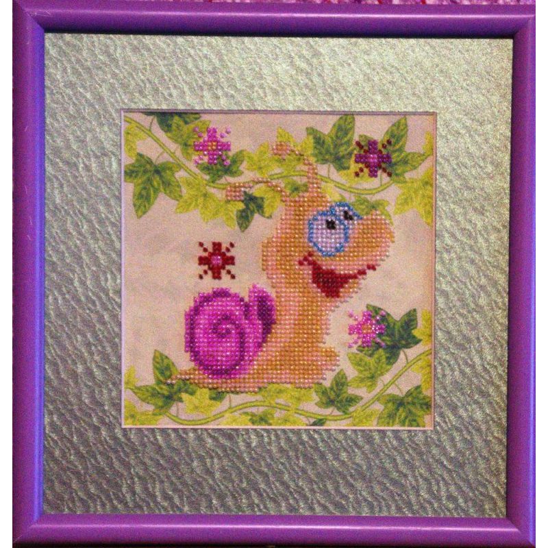 Mini Bead Embroidery Kit on Art Canvas "Snail"