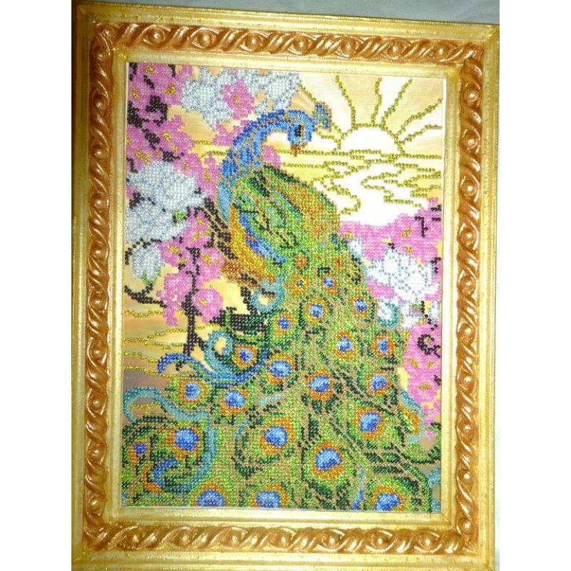 Bead Embroidery Kit on Art Canvas "Peacock"
