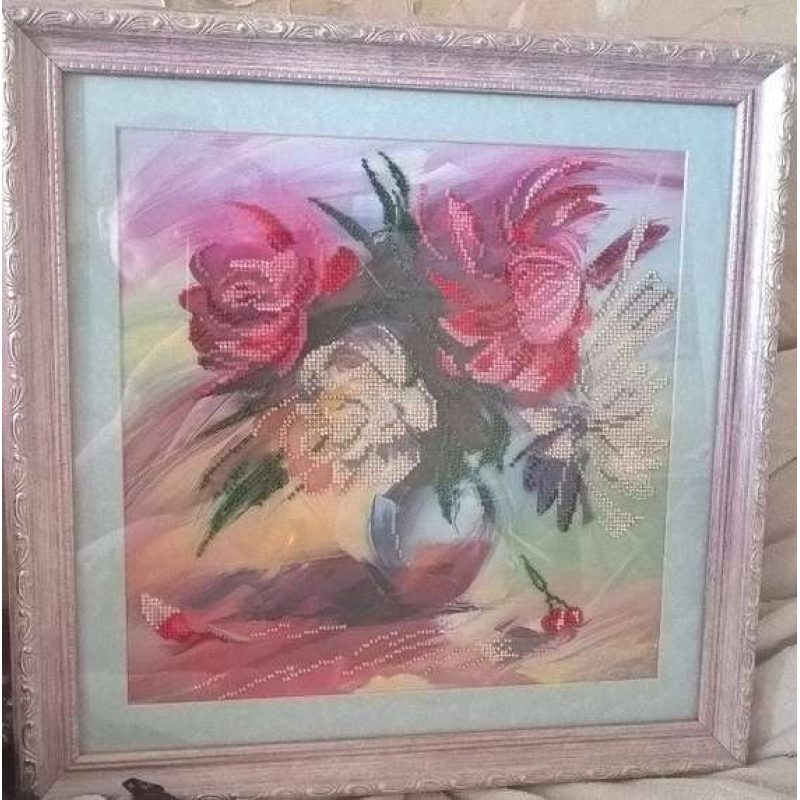 Bead Embroidery Pattern on Art Canvas "Picturesque peonies"