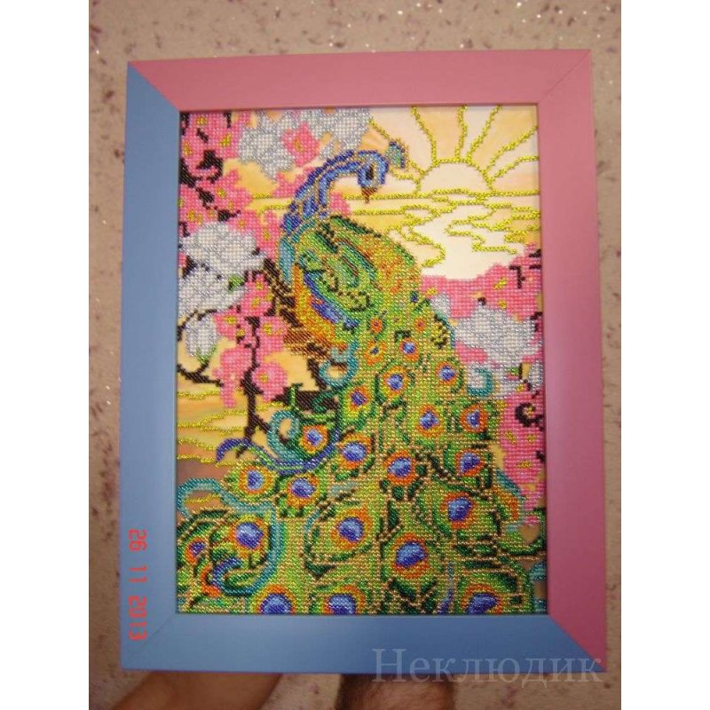 Bead Embroidery Kit on Art Canvas "Peacock"