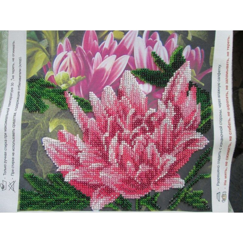 Bead Embroidery Pattern on Art Canvas "Pink lotus"