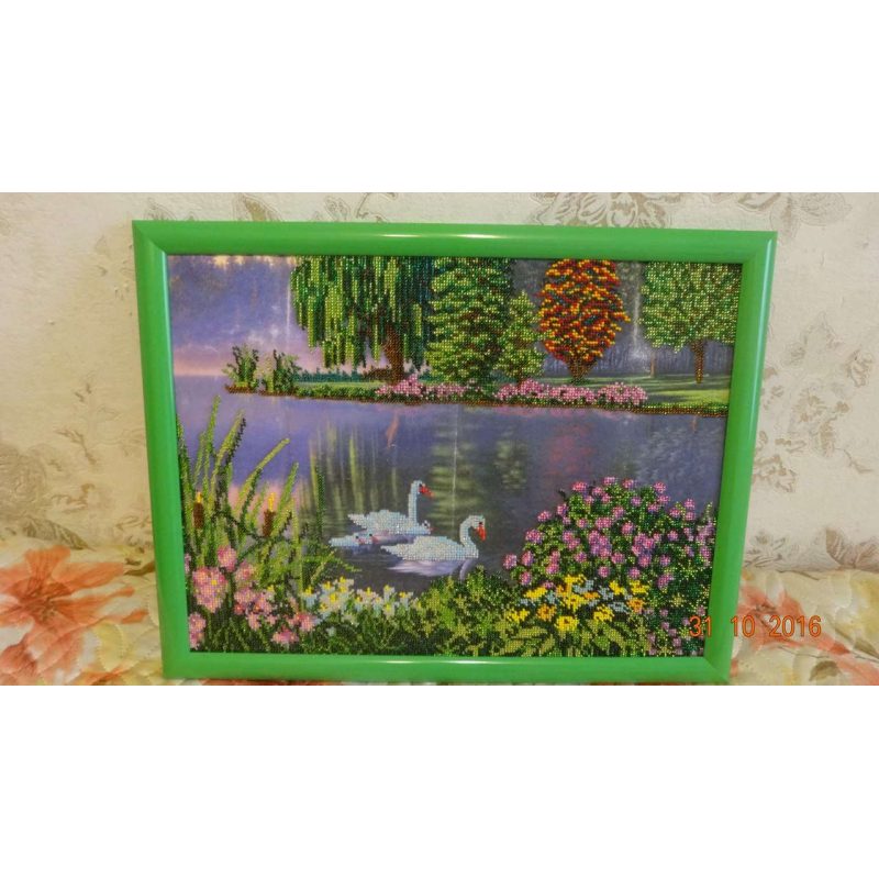 Bead Embroidery Kit on Art Canvas "Swan song"