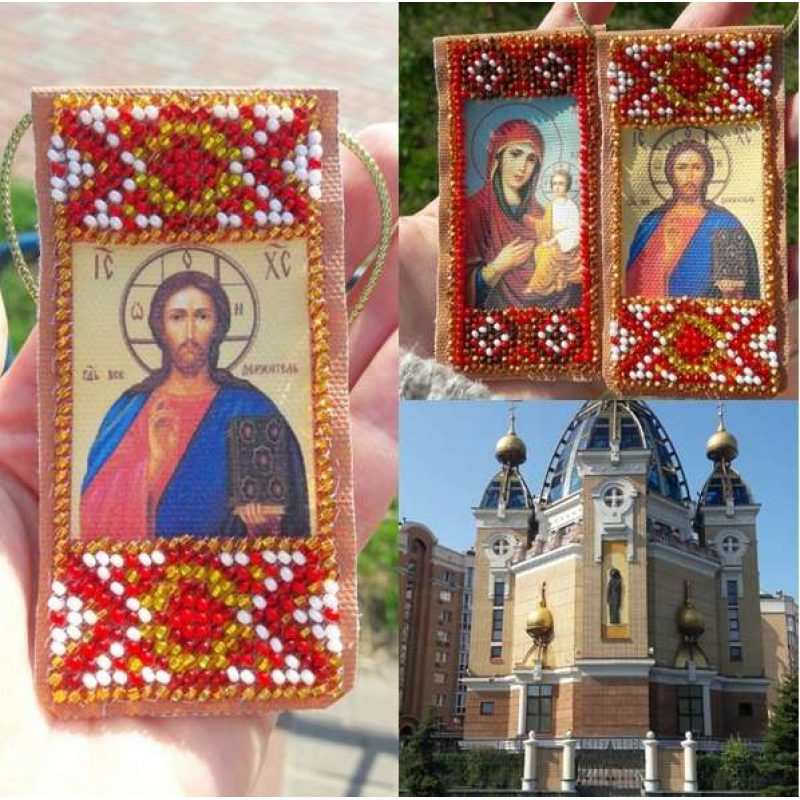Talisman Bead Embroidery Kit on Art Canvas "Our Lady Prayer for kids (Ukrainian text)"