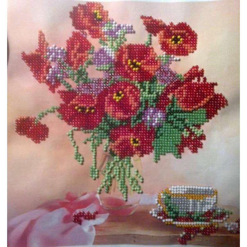 Bead Embroidery Pattern on Art Canvas "Morning Tea"