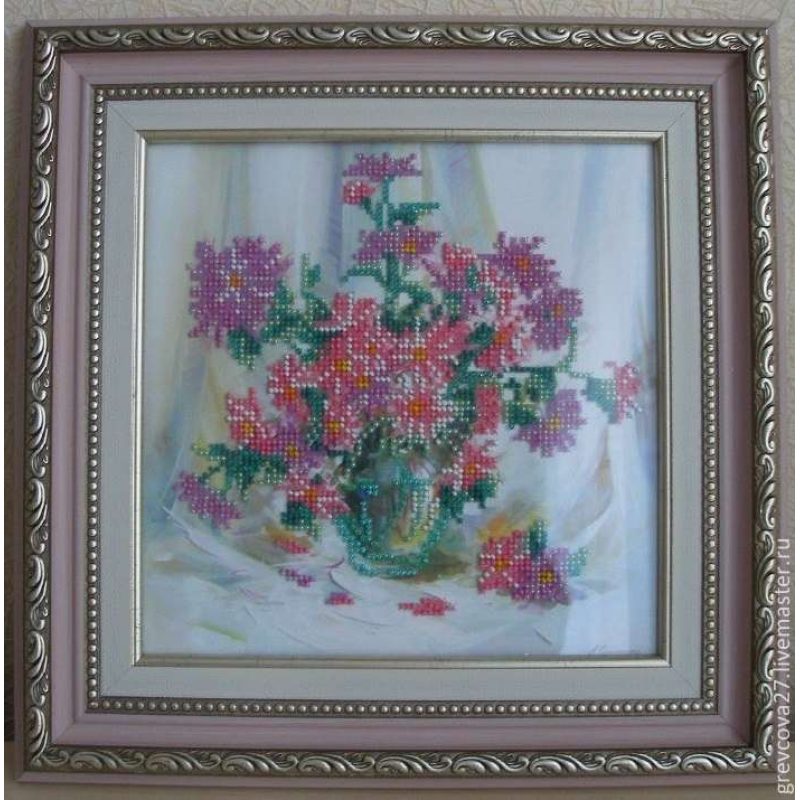 Bead Embroidery Pattern on Art Canvas "Chrysanthemums"