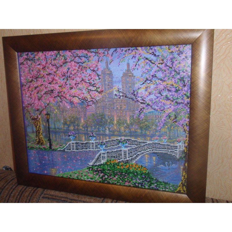 Bead Embroidery Kit on Art Canvas "Spring bloom"
