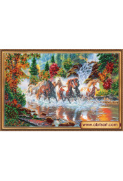 Bead Embroidery Kit on Art Canvas "Seven horses"