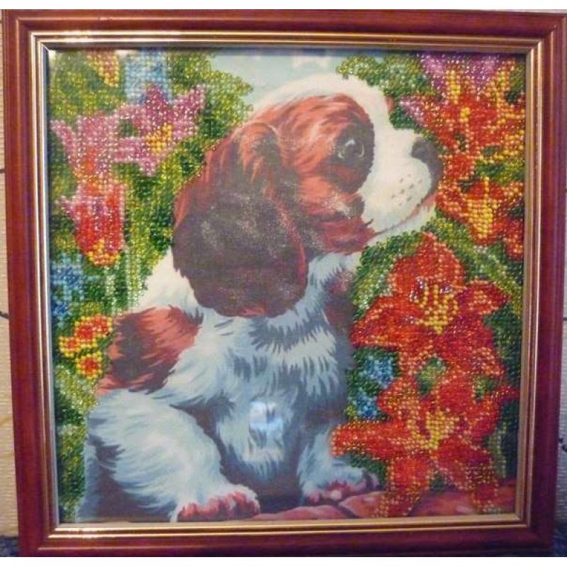 Bead Embroidery Pattern on Art Canvas "Puppy"