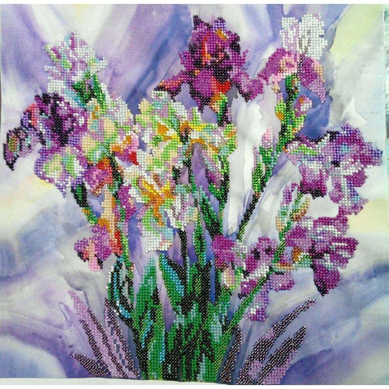 Bead Embroidery Pattern on Art Canvas "Aquarelle Irises"